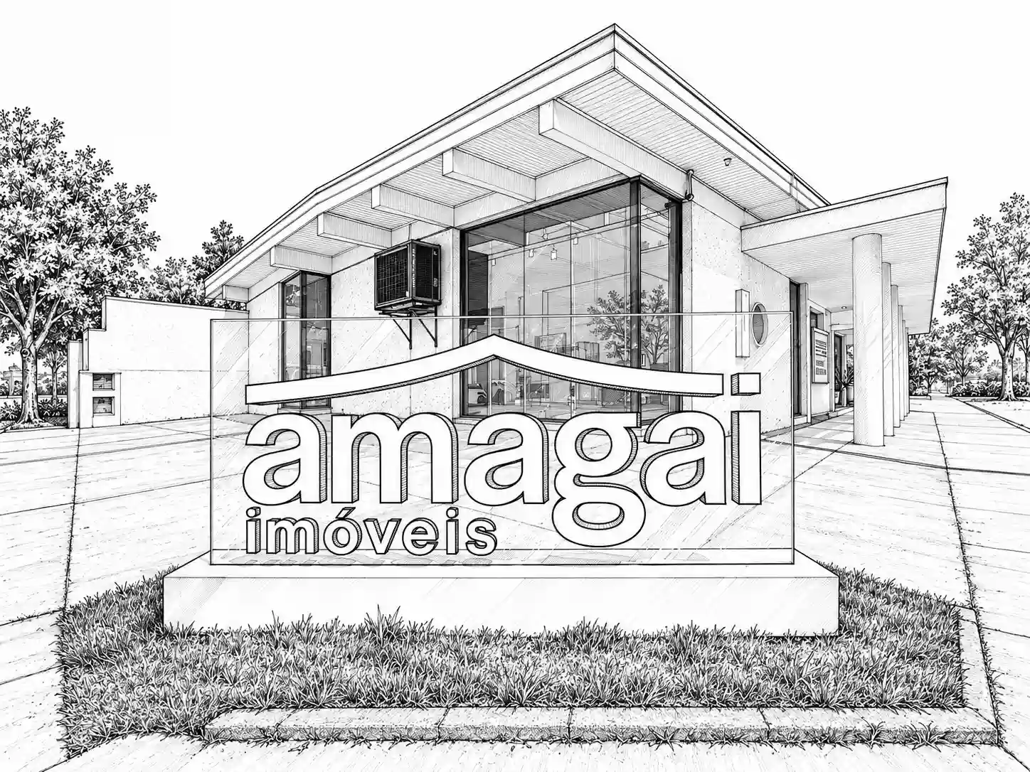 Fachada da Amagai Imóveis em Jacareí, em desenho a traço
